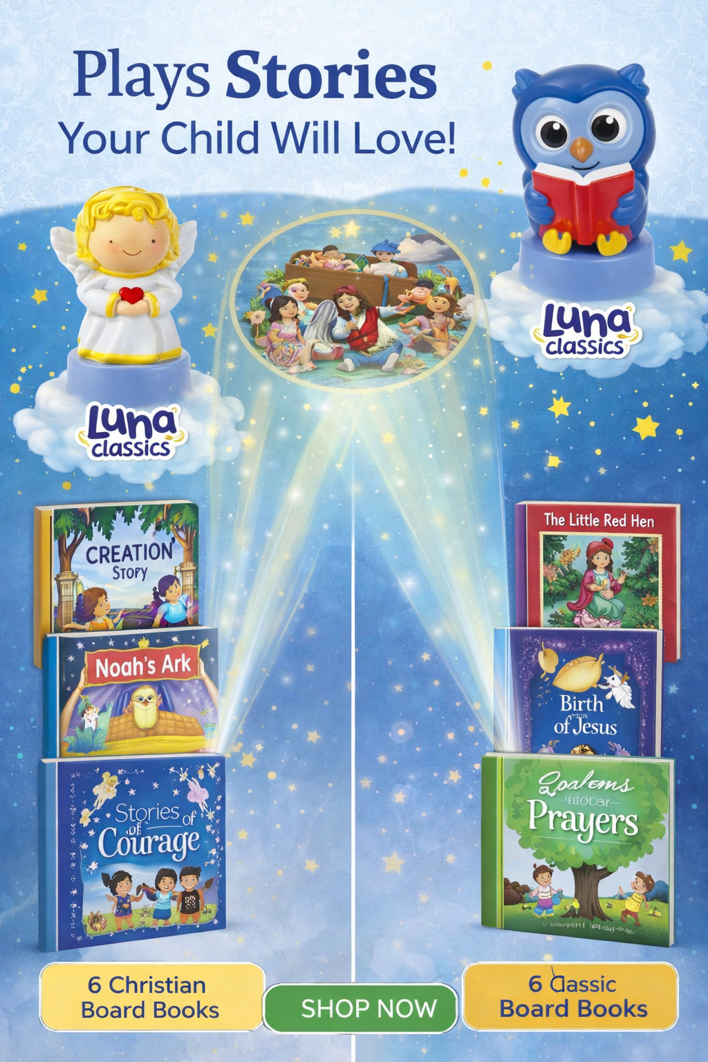 Luna Story Time  Projector  6 Bible and 5 Classic Read and Watch